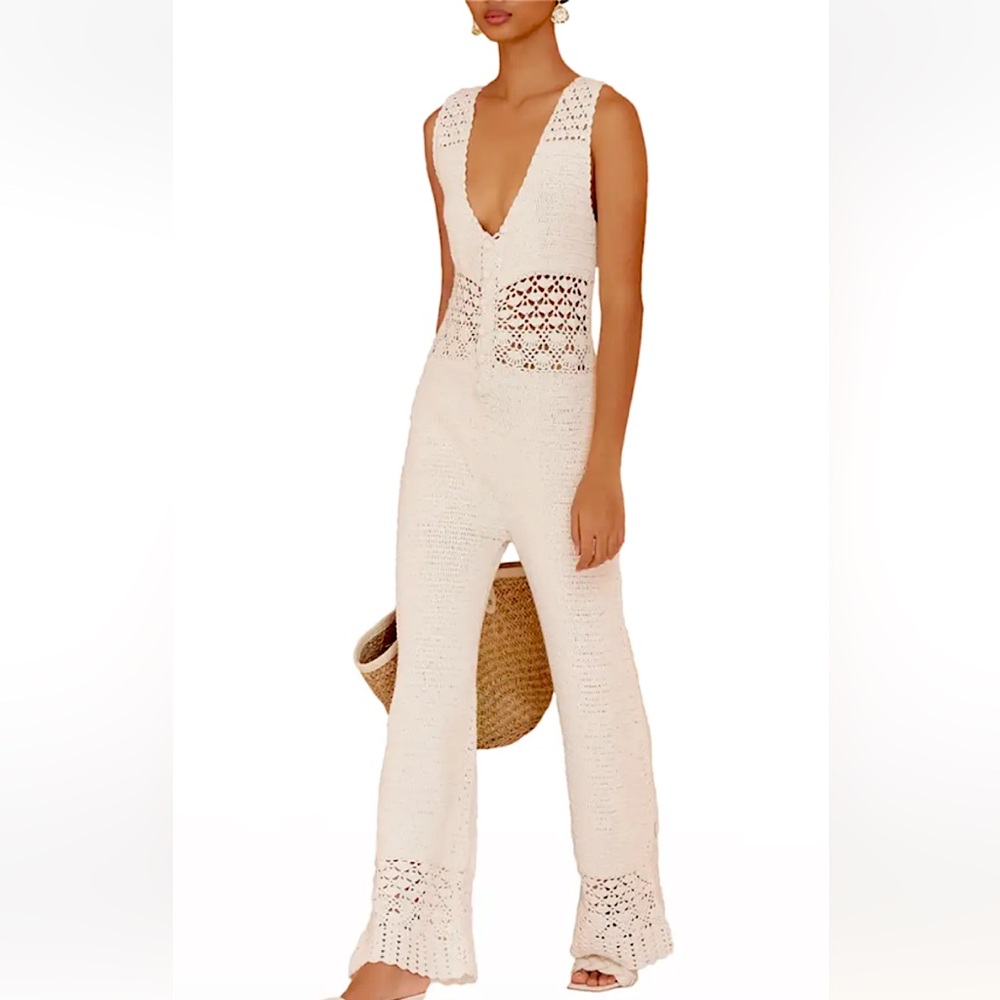Magali Pascal Ingrid Crochet Jumpsuit in Off White. Size Small. NWOT